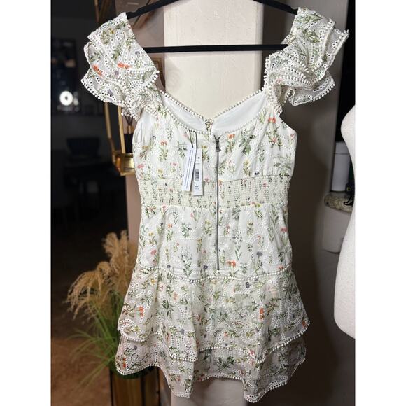 Alice + Olivia Hartford Floral Eyelet Romper Mini Dress Size 6 NEW MSRP $398 - Picture 4 of 8